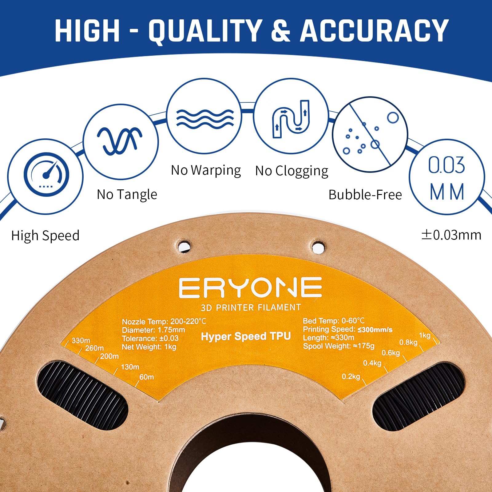 ERYONE TPU Filament 1.75mm 1KG - High Speed Flexible 3D Printer Filament 95A (Black) for Hyper Speed 3D Printing 30-300mm/s | Perfect for RC Tires, Phone Cases & Wearable Prototypes