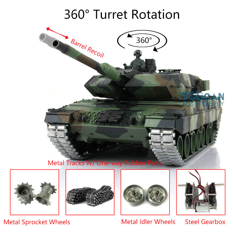 1/16 Scale German Leopard 2A6 RC Battle Tank - 360° Rotating Turret, Recoil Barrel, Metal Gearbox & Simulation Sounds | Remote Control Military Tank for Adults & Collectors | Outdoor Battles, Airsoft Games & Display Collection