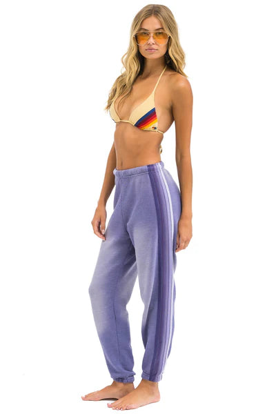 Aviator Nation 5-Stripe Sweatpants for Women - Vintage Faded Grape Color - Soft Cotton Joggers for Casual Wear, Lounge & Workout