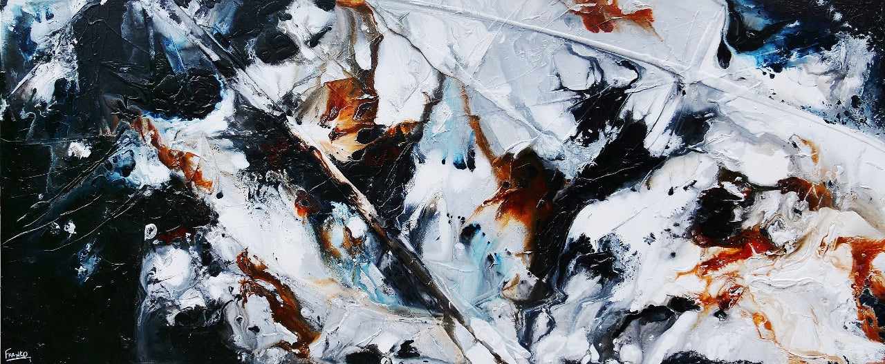240cm x 100cm Modern Abstract Textured Painting in Grey, White & Black - Large Wall Art for Living Room, Bedroom or Office Decor