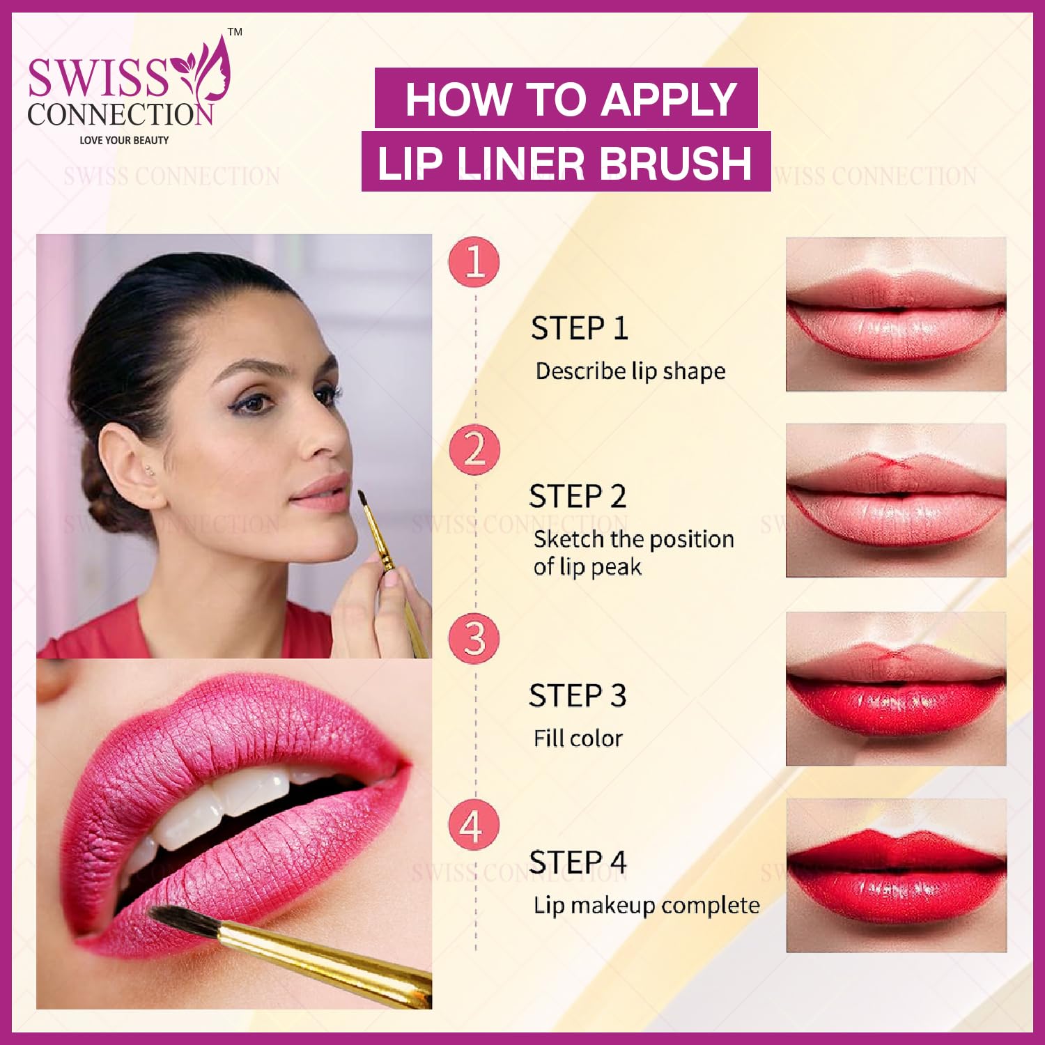 Premium Professional Wooden Lip Liner Brush - Non-Slip Grip & High-Quality Bristles - Durable Makeup Brush for Women & Girls (Pack of 4) - Perfect for Precise Lip Lining, Makeup Application & Beauty Kits