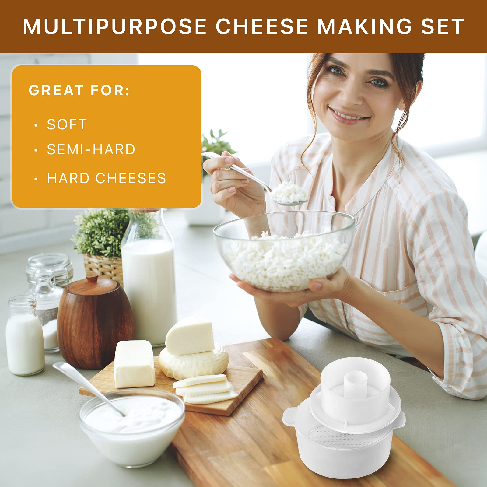 Premium Gouda Hard Cheese Mold - Large Press for Cow & Goat Milk Cheesemaking | Complete Cheese Making Kit with Cheesecloth | Essential Kitchen Tools for Homemade Cheese | Perfect for DIY Cheese Lovers & Artisan Cheesemakers