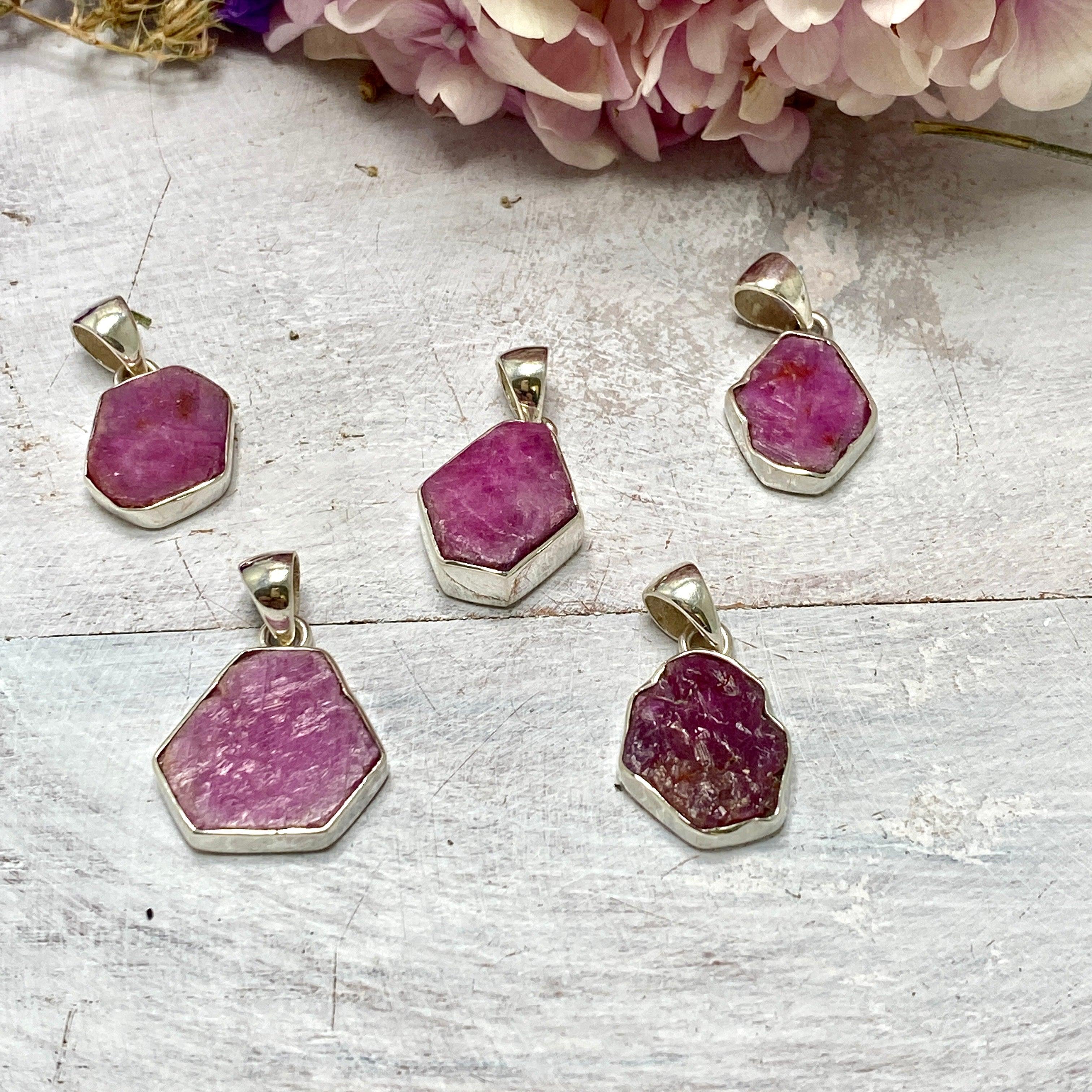 Natural Ruby Raw Hexagonal Pendant Necklace - KPGJ3341 | Handmade Boho Jewelry for Women, Gift for Her | Perfect for Meditation, Yoga & Spiritual Healing