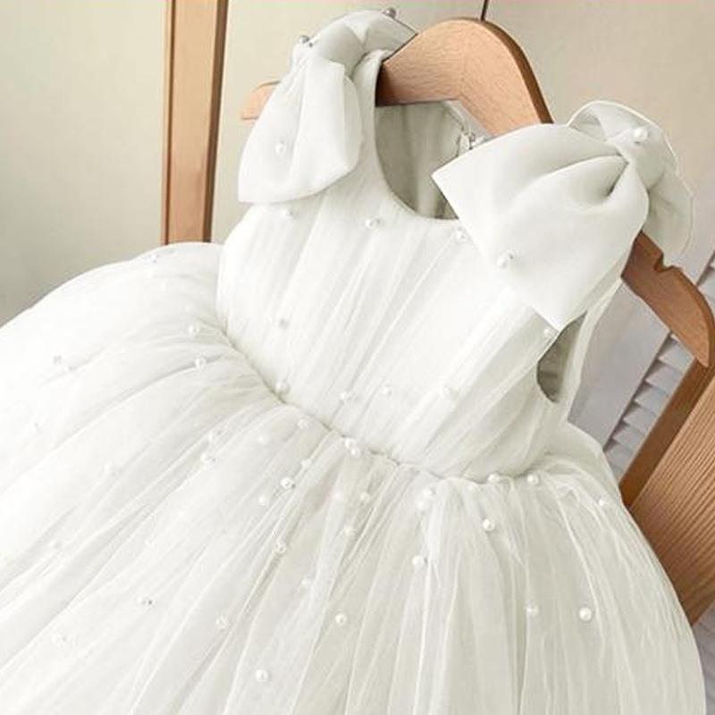 Baby Girl Beaded Mesh Pageant Dress - Toddler Birthday & First Communion Princess Gown for Special Occasions | Perfect for Pageants, Parties & Ceremonies