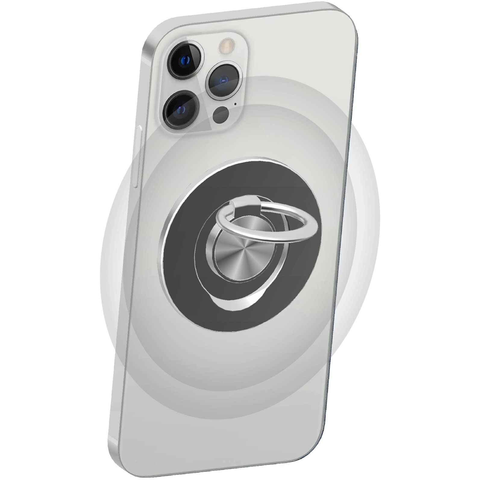 Magnetic Phone Ring Holder for iPhone 12/13/14/15 Pro/Max/Mini - Magsafe Compatible, Removable Finger Loop Grip with Wireless Charging Support (Silver) | Perfect for One-Hand Use, Gym Workouts & Daily Commuting