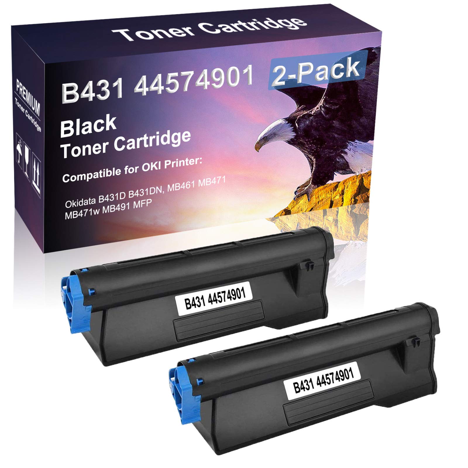 2 Pack High Yield Compatible Toner Cartridge for OKI B431D B431DN MB461 MB471 MB471W MB491 MFP Printers - Black (Model B431 | 44574901) - Perfect for Office & Home Printing Needs