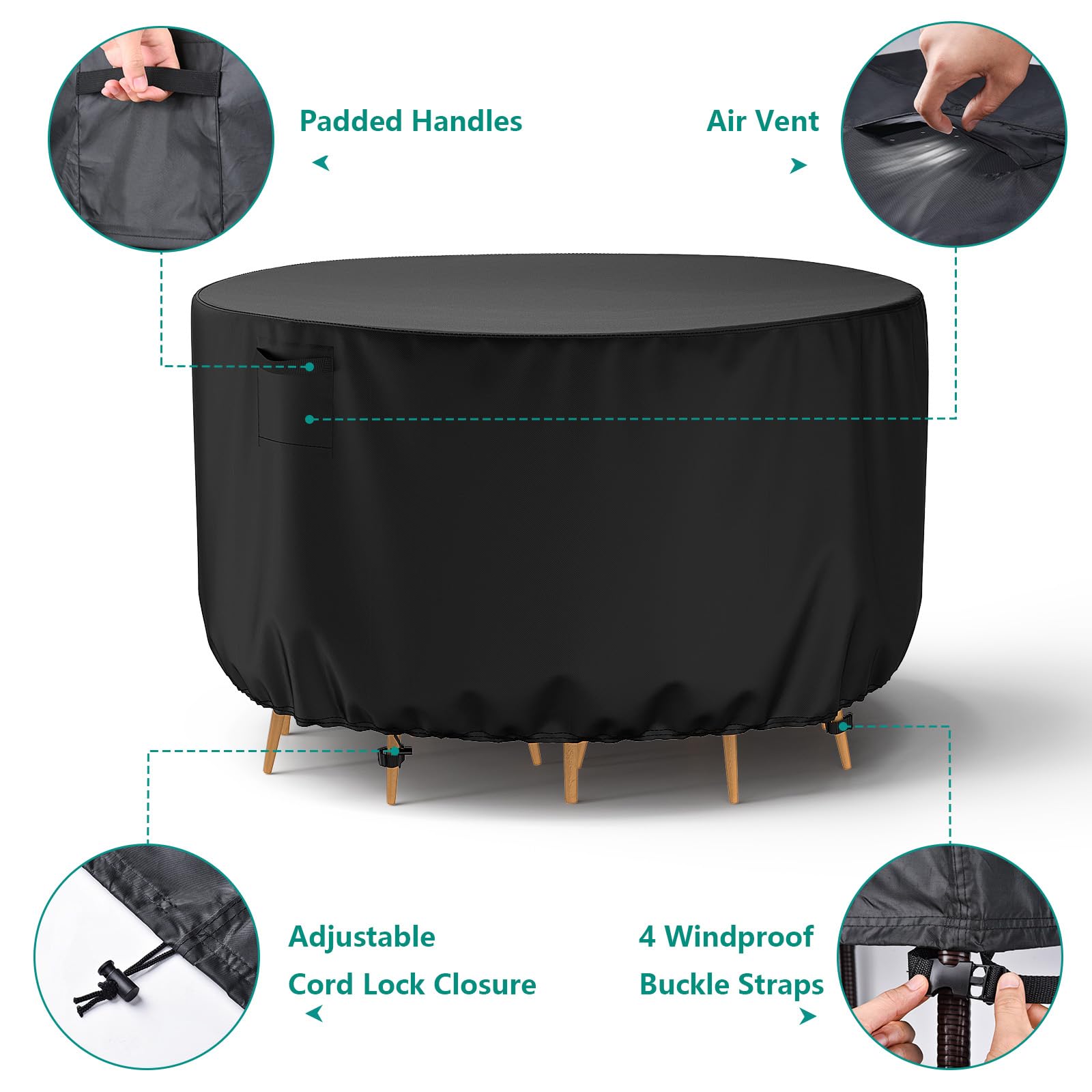 Heavy-Duty 600D Waterproof Round Outdoor Table Cover - 62
