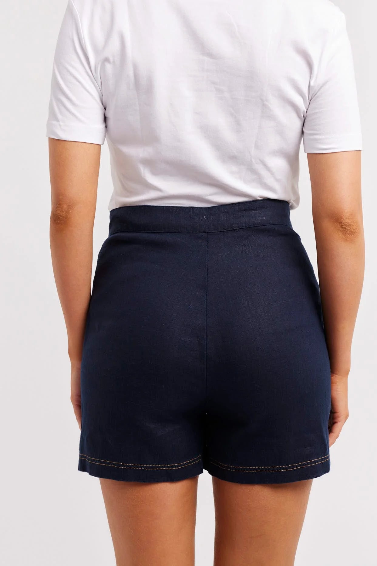 CLIO Linen Shorts for Women - Navy Blue Casual Summer Shorts - Comfortable Breathable Linen Shorts for Beach, Travel & Everyday Wear