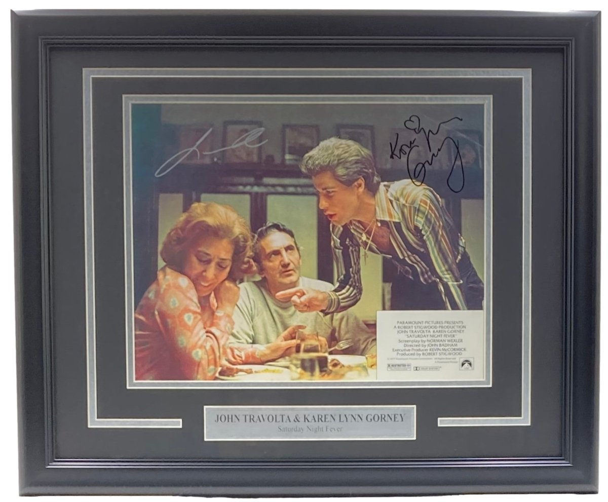 John Travolta & Karen Gorney Autographed Framed 11x14 Photo - Saturday Night Fever Movie Memorabilia - PSA Certified Collectible - Perfect for Film Fans & Home Theater Decor