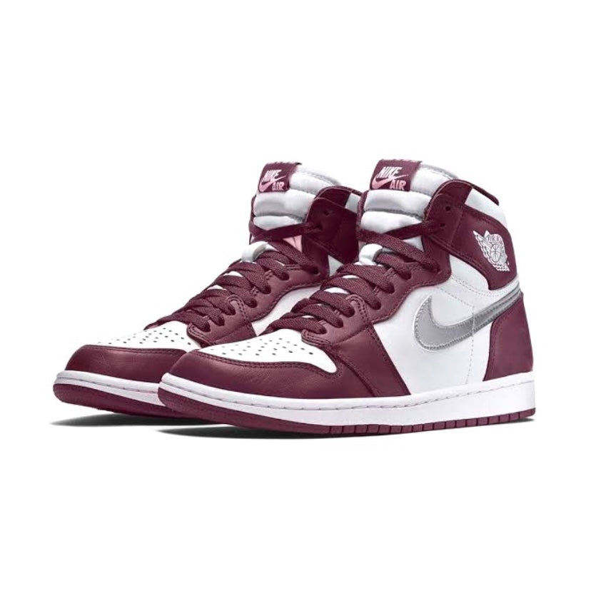 Air Jordan 1 High Retro Bordeaux Metallic Silver White Sneakers - Men's Basketball Shoes for Streetwear & Casual Fashion