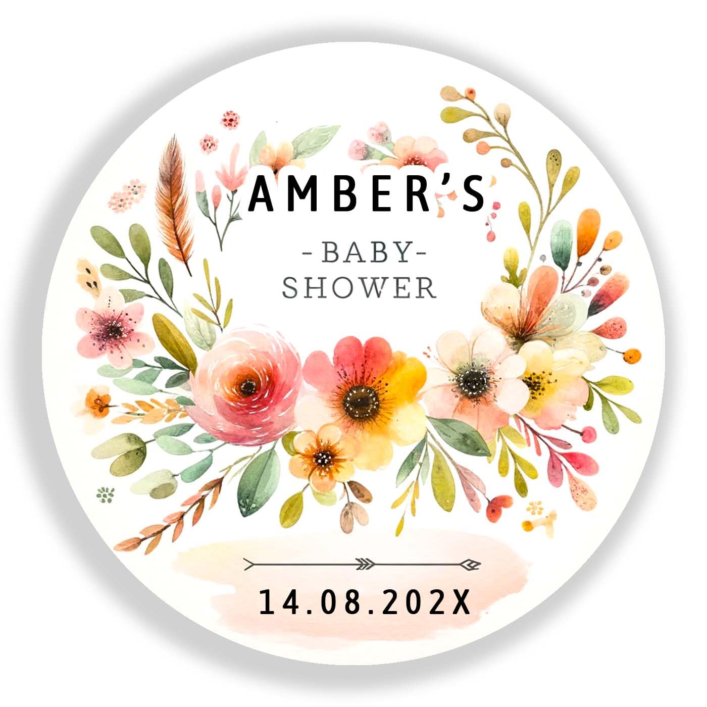 Custom Watercolor Floral Boho Baby Shower Stickers - Personalized Labels & Tags for Business (100 Pack, 2x2 Inch) - Perfect for Gift Wrapping, Party Favors & Organization