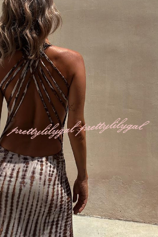 Tie Dye Print Back Lace Up Stretch Maxi Dress for Women - Boho Summer Beach Dress, Festival Outfit & Vacation Wear