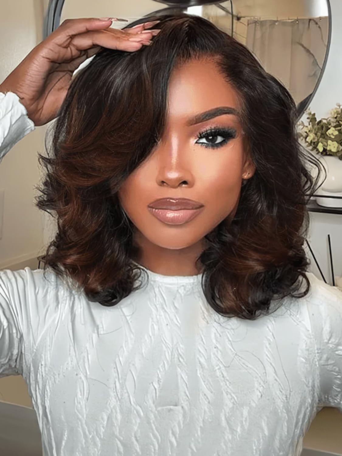 UNICE 12 Inch Natural Chestnut Brown Human Hair Wigs - Loose Wavy Short Bob with 13x4 HD Lace Front, Pre Plucked, Bleached Knots & Glueless Design | Ready to Wear for Daily Use, Cosplay & Special Occasions