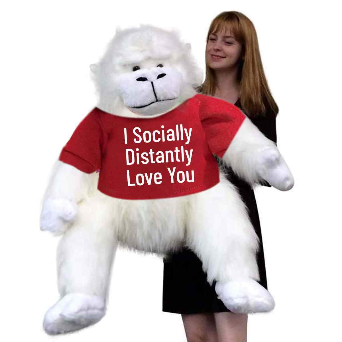 Big Plush® Giant 40-Inch White Stuffed Gorilla Monkey with T-Shirt - Perfect Social Distancing Gift of Love (I Socially Distantly Love You) - Great for Valentine's Day, Birthday Presents & Long-Distance Relationship Gifts