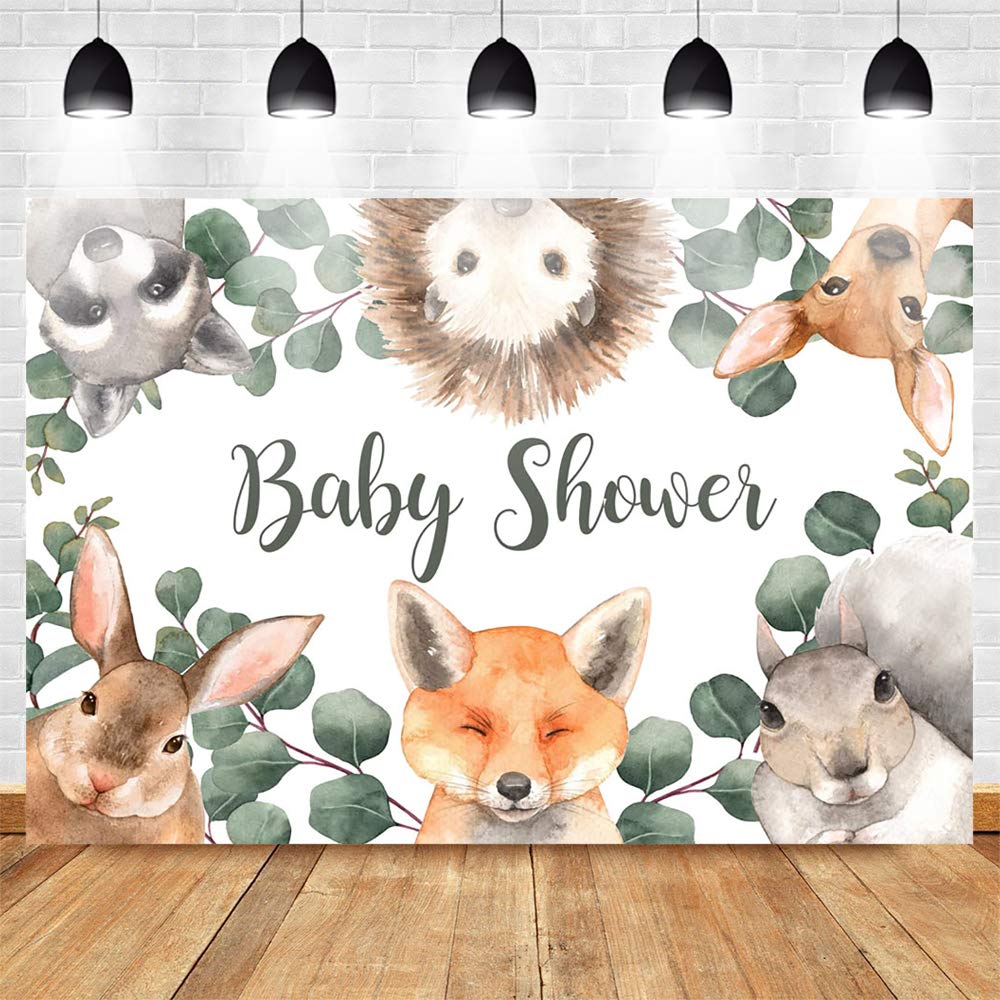 Woodland Baby Shower Backdrop for Boys - 7x5ft Greenery Forest Theme with Cute Animals - Perfect for Cake Table Decor, Photo Booth Props & Party Background - Ideal for Baby Showers, Gender Reveals & Nursery Decorations
