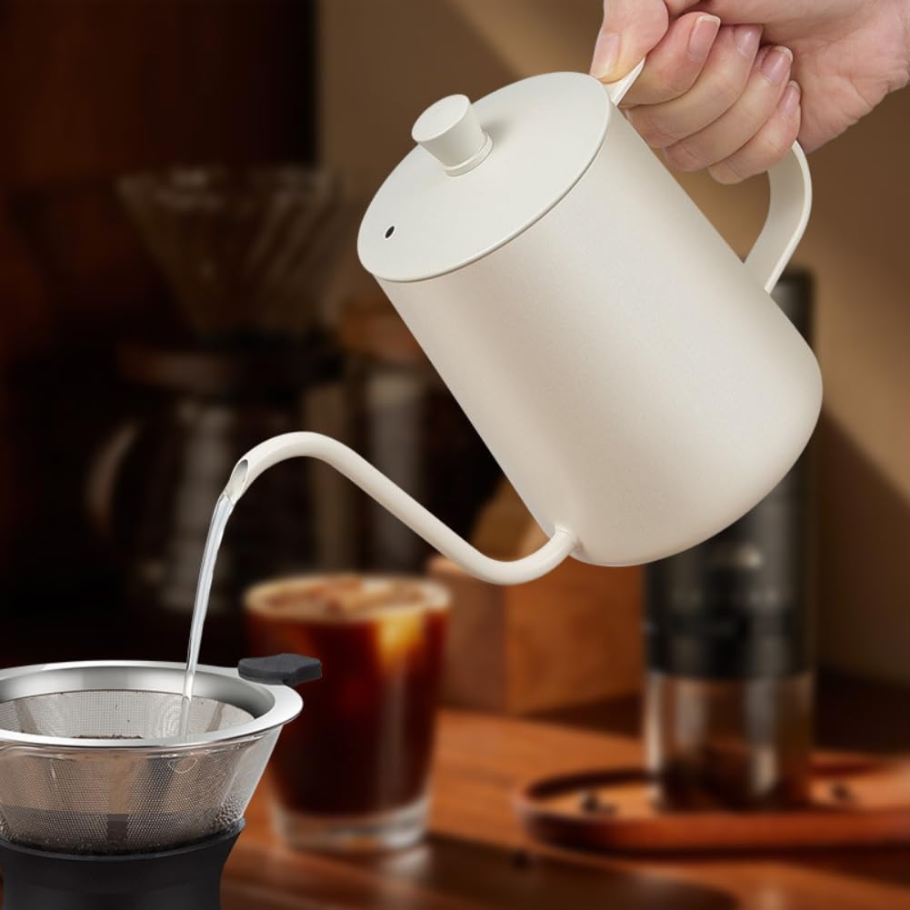 Premium Stainless Steel Gooseneck Kettle - 600ml Pour Over Coffee Kettle with Lid for Precise Brewing, Ideal for Hand Drip Coffee, Tea Pouring & Home Barista Use | Perfect for Chemex, V60 & French Press Coffee Makers