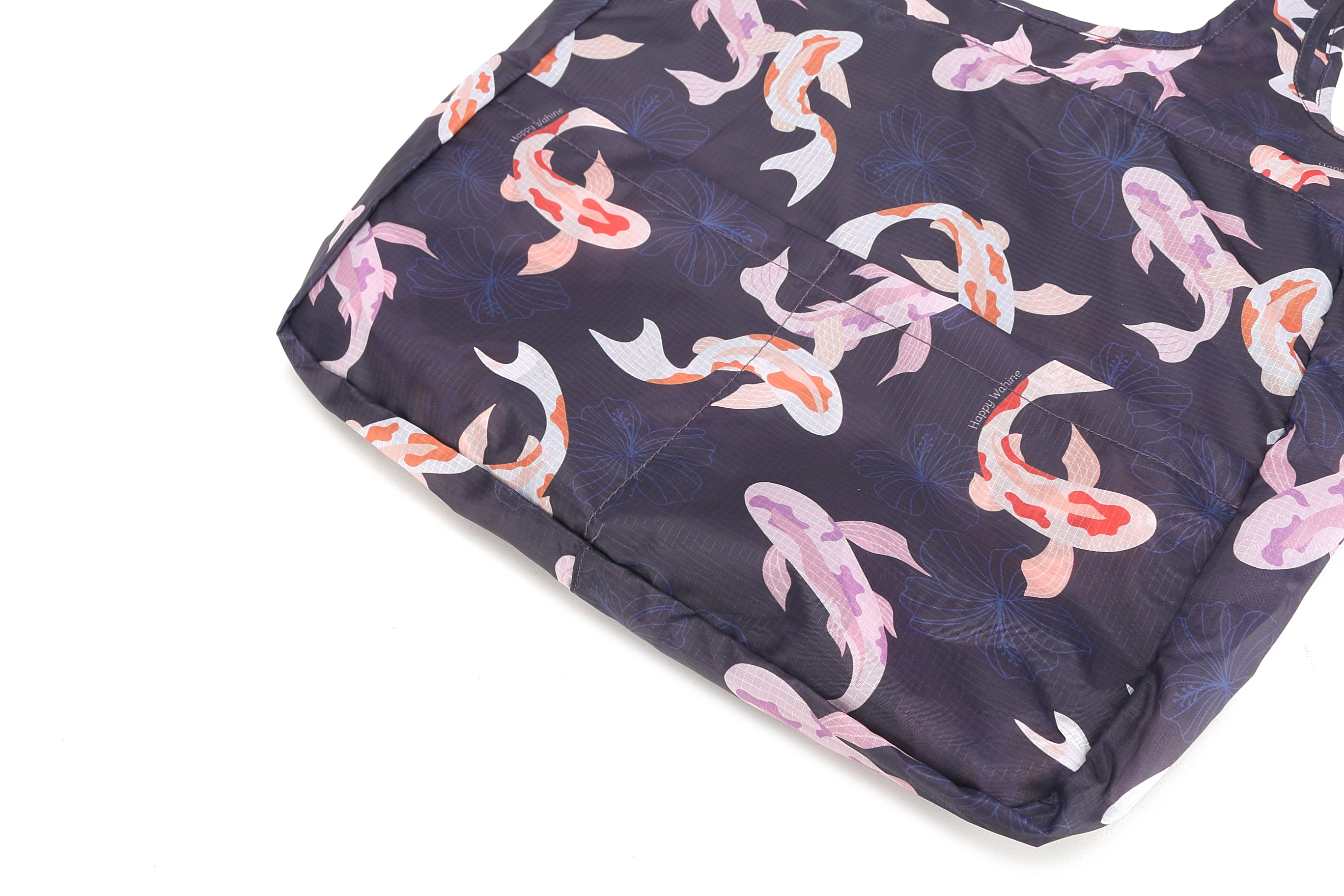 Foldable Tote Bag Jacqueline Koi Navy Blue - Stylish & Portable Reusable Shopping Bag for Groceries, Beach, Travel & Work