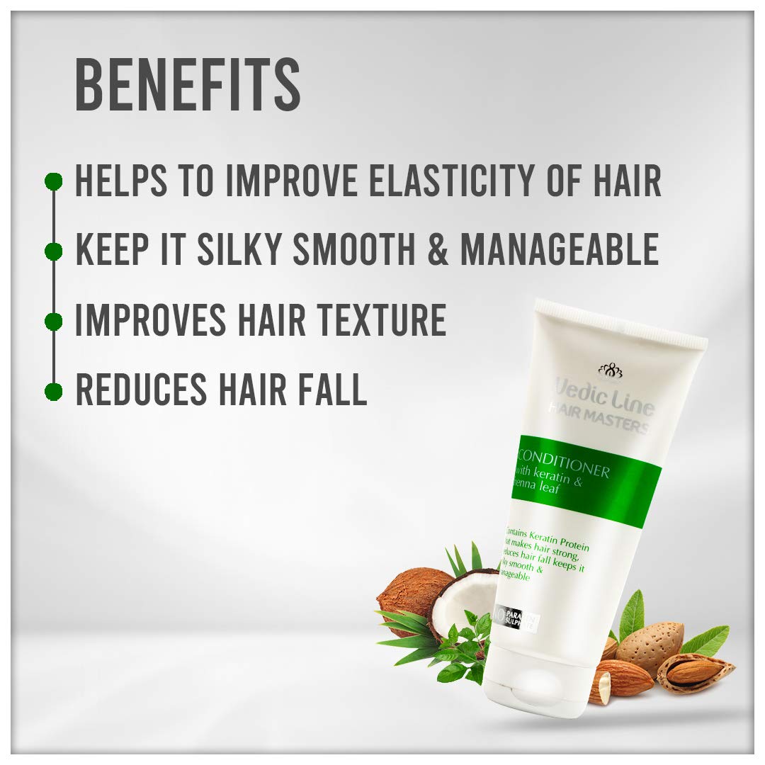 Vedicline Hair Masters Conditioner with Keratin & Henna - Reduces Hair Fall, Split Ends & Frizz for Silky Smooth Hair - Sulfate & Paraben Free - 200ml - Perfect for Dry, Damaged & Color-Treated Hair at Home or Salon