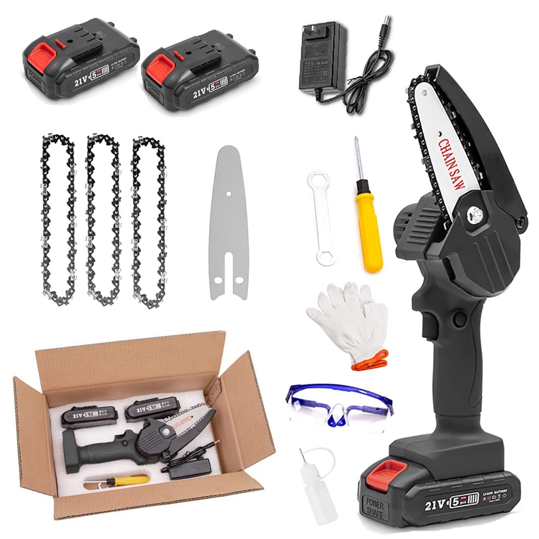 Cordless Mini Chainsaw with Battery & LED Light - 4 Inch Portable Electric Chainsaw for Gardening, Wood Cutting & Outdoor Camping | Includes Charger | Perfect for Tree Trimming, DIY Projects & Backyard Maintenance