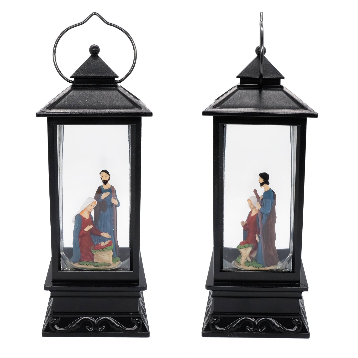 Nativity Musical Snow Globe Lantern - USB Powered LED Lighted Christmas Decoration with Swirling Glitter Water, 12