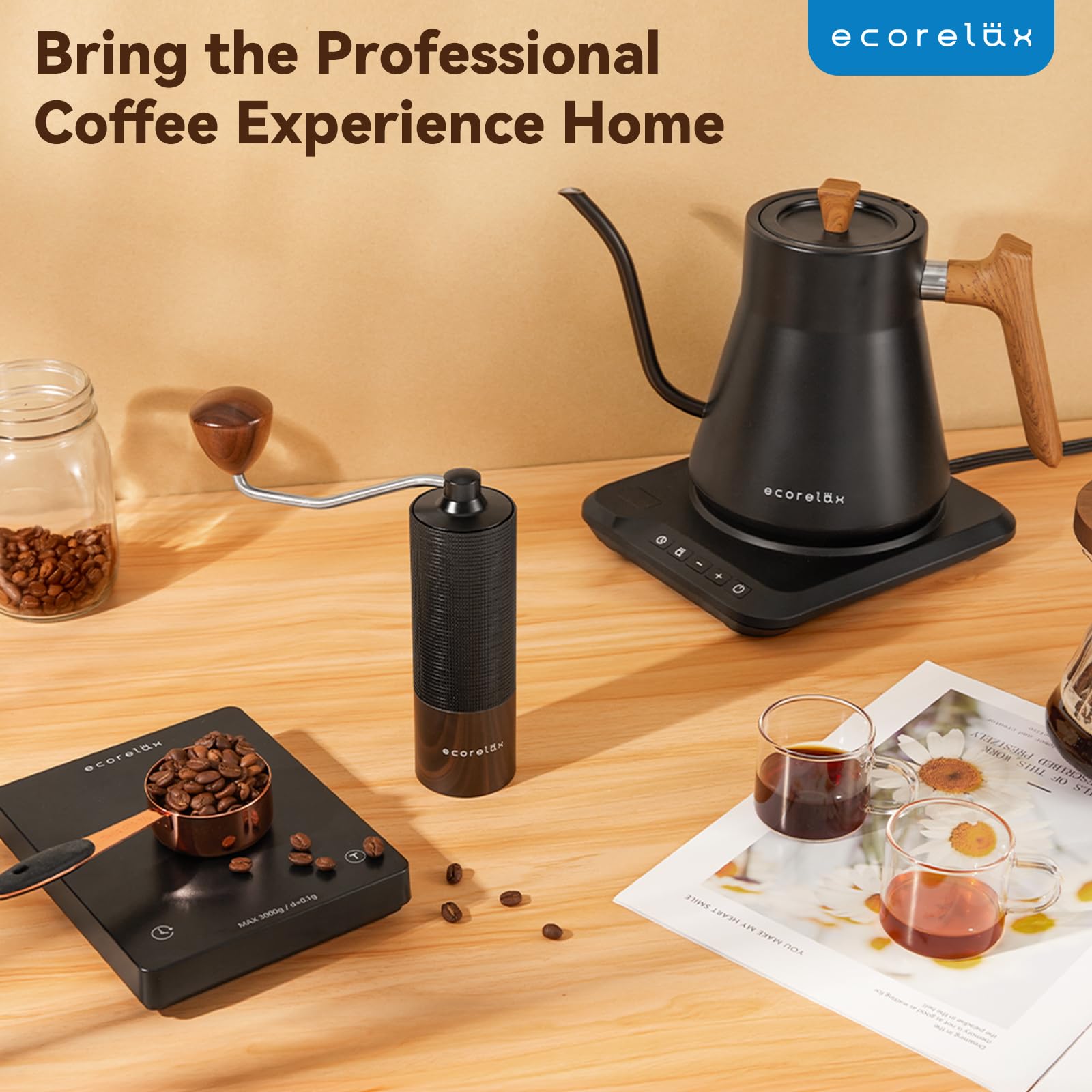 Premium Manual Coffee Grinder - Adjustable Ceramic Burr for Precision Grinding, Portable & Durable Hand Crank Mill - Perfect for French Press, Espresso, Pour Over & Travel Coffee Brewing