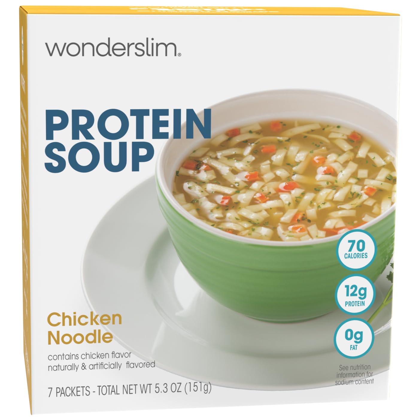 WonderSlim High Protein Chicken Noodle Soup - 70 Calories, 12g Protein, Zero Fat, Low Carb (7 Pack) | Healthy Meal Replacement & Weight Loss Support for Busy Lifestyles