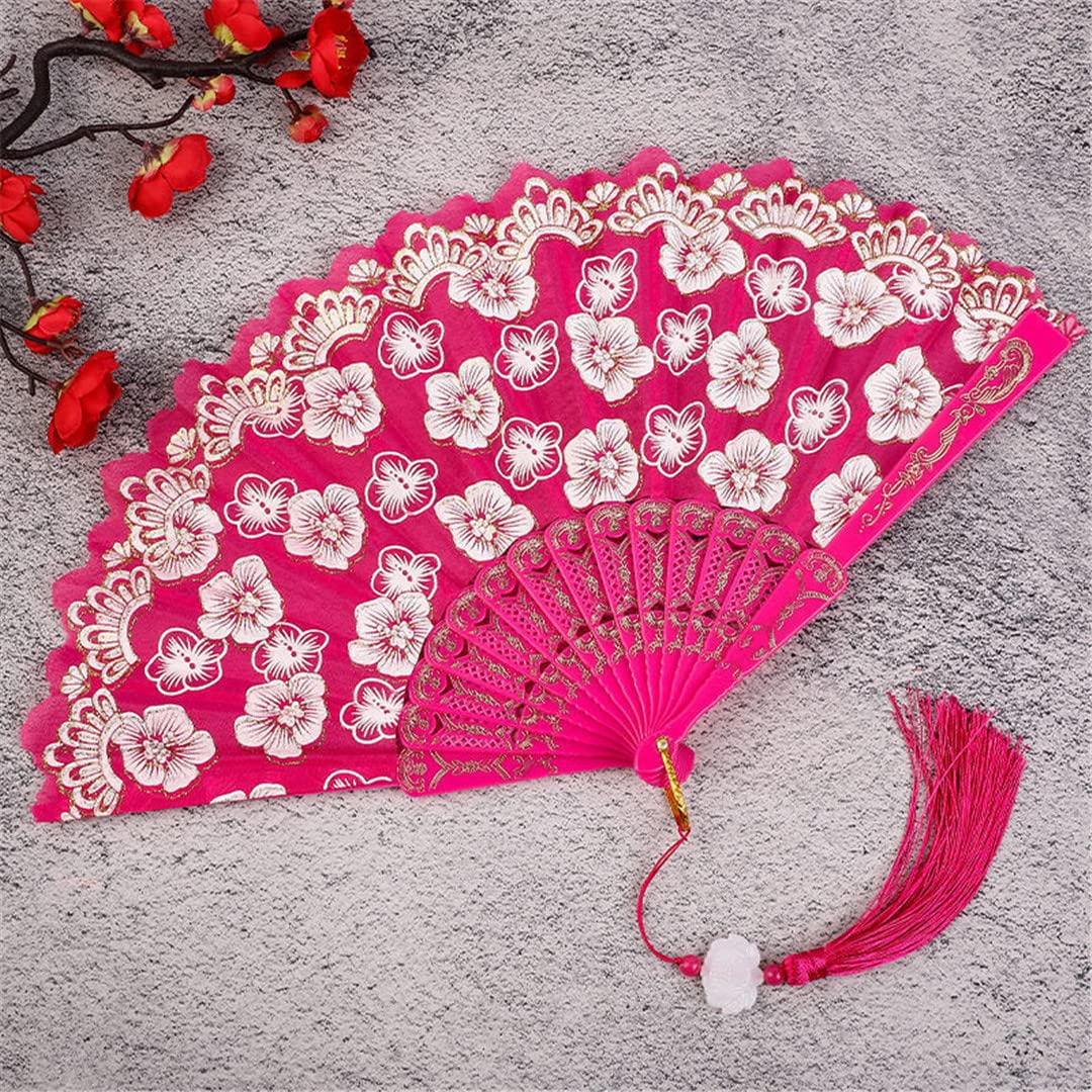 Elegant Chinese Silk Folding Fan with Floral Lace Design - Handheld Wedding Dance Prop, Photo Shoot Accessory & Asian Cultural Art Craft for Women | Perfect for Weddings, Tea Ceremonies, Cultural Performances and Photography