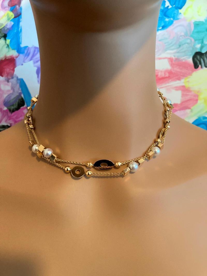 Authentic Bulgari Bvlgari Lucea 18k Yellow Gold 34.7mm Pearl Necklace for Women - Luxury Jewelry Gift for Anniversary, Wedding & Special Occasions