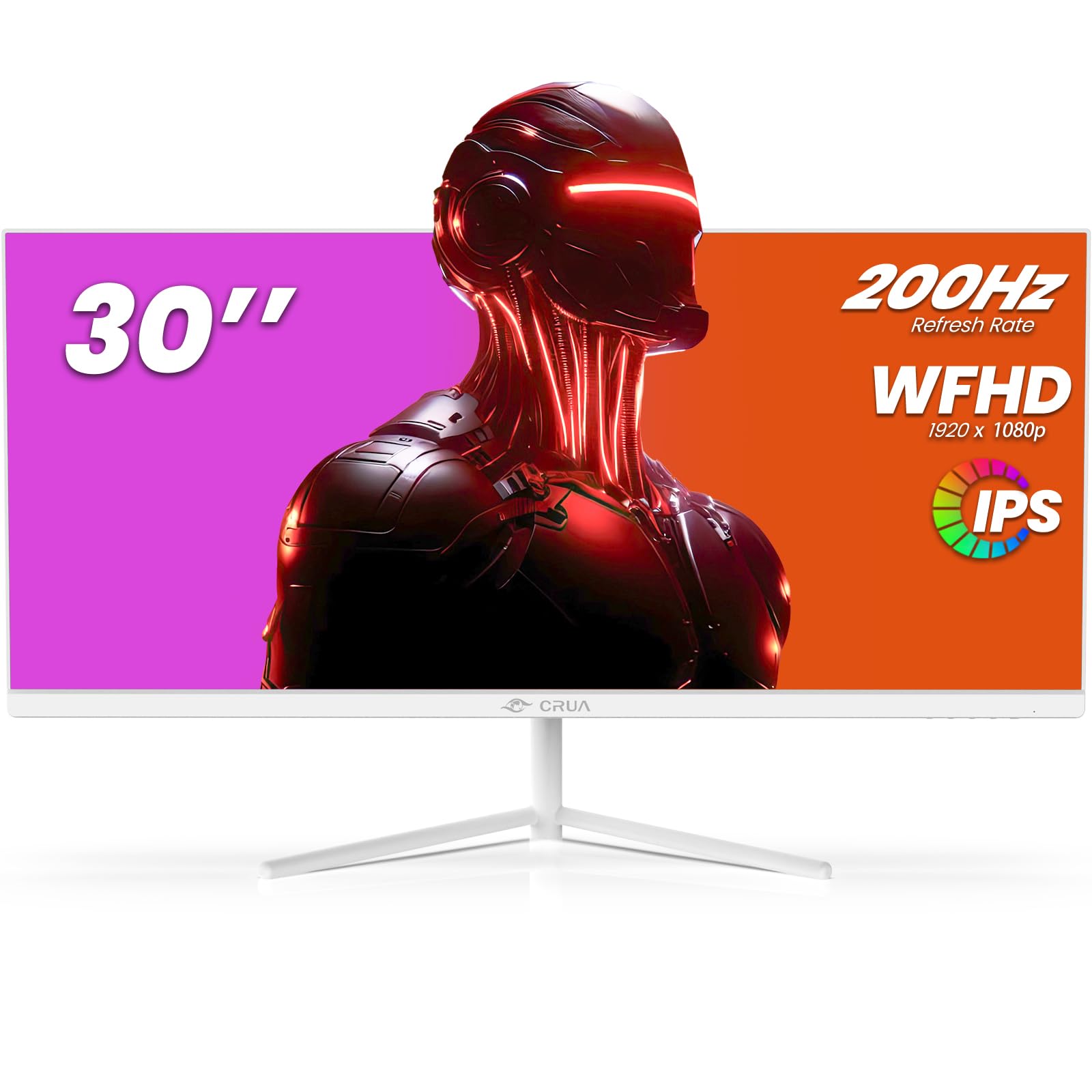 CRUA 30 Inch Ultra-Wide Gaming Monitor - 200Hz Refresh Rate, 21:9 WFHD (2560x1080) IPS Display, 99% sRGB, AMD FreeSync, HDMI 2.0 & DP 1.4 - Wall Mountable & Tilt Adjustable - Perfect for Esports, Streaming & Multi-Tasking