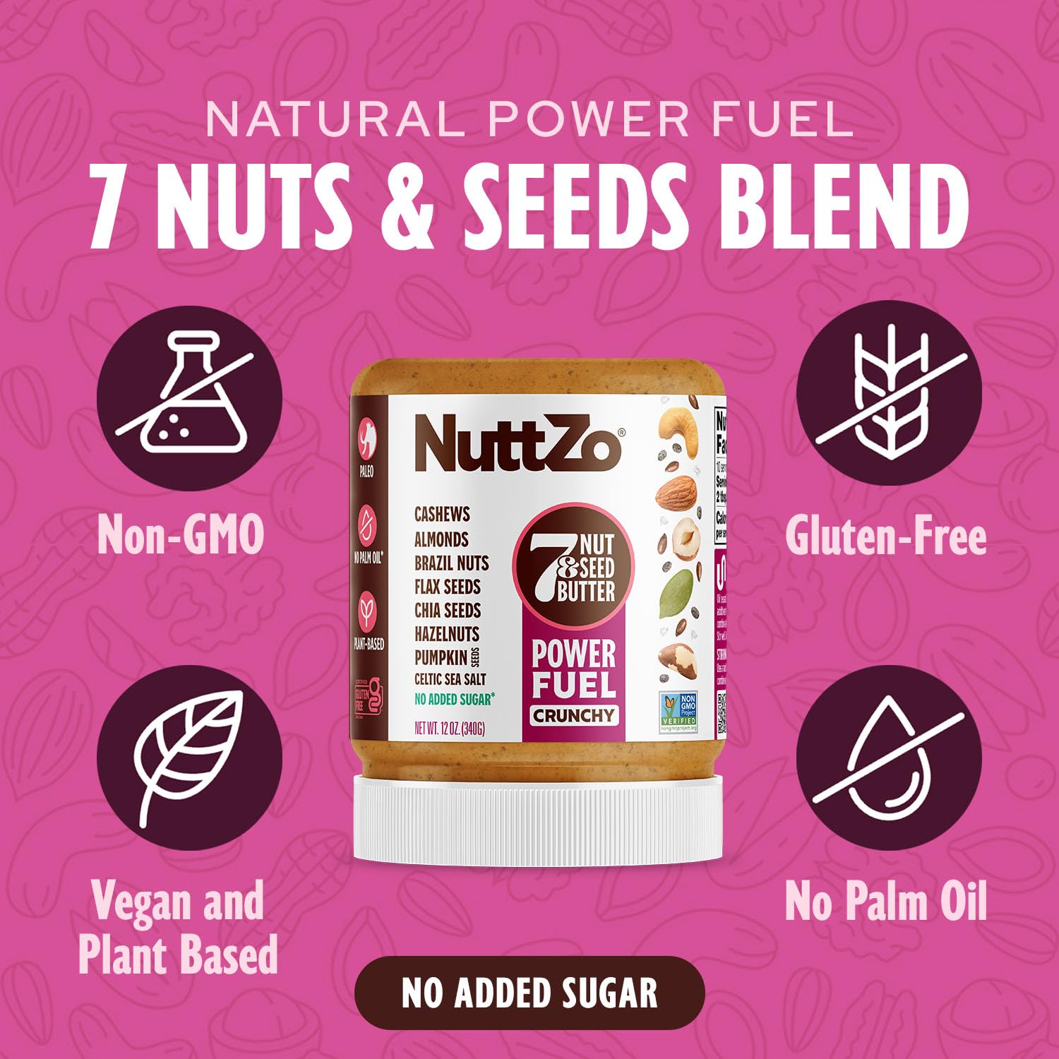 NuttZo Natural Power Fuel Crunchy 7 Nuts & Seeds Butter - Paleo, Keto, Vegan Friendly | Peanut & Gluten Free, Kosher, No Added Sugar or Oil | 12 oz Jar, 6 Pack | Perfect for Smoothies, Toast & Healthy Snacking