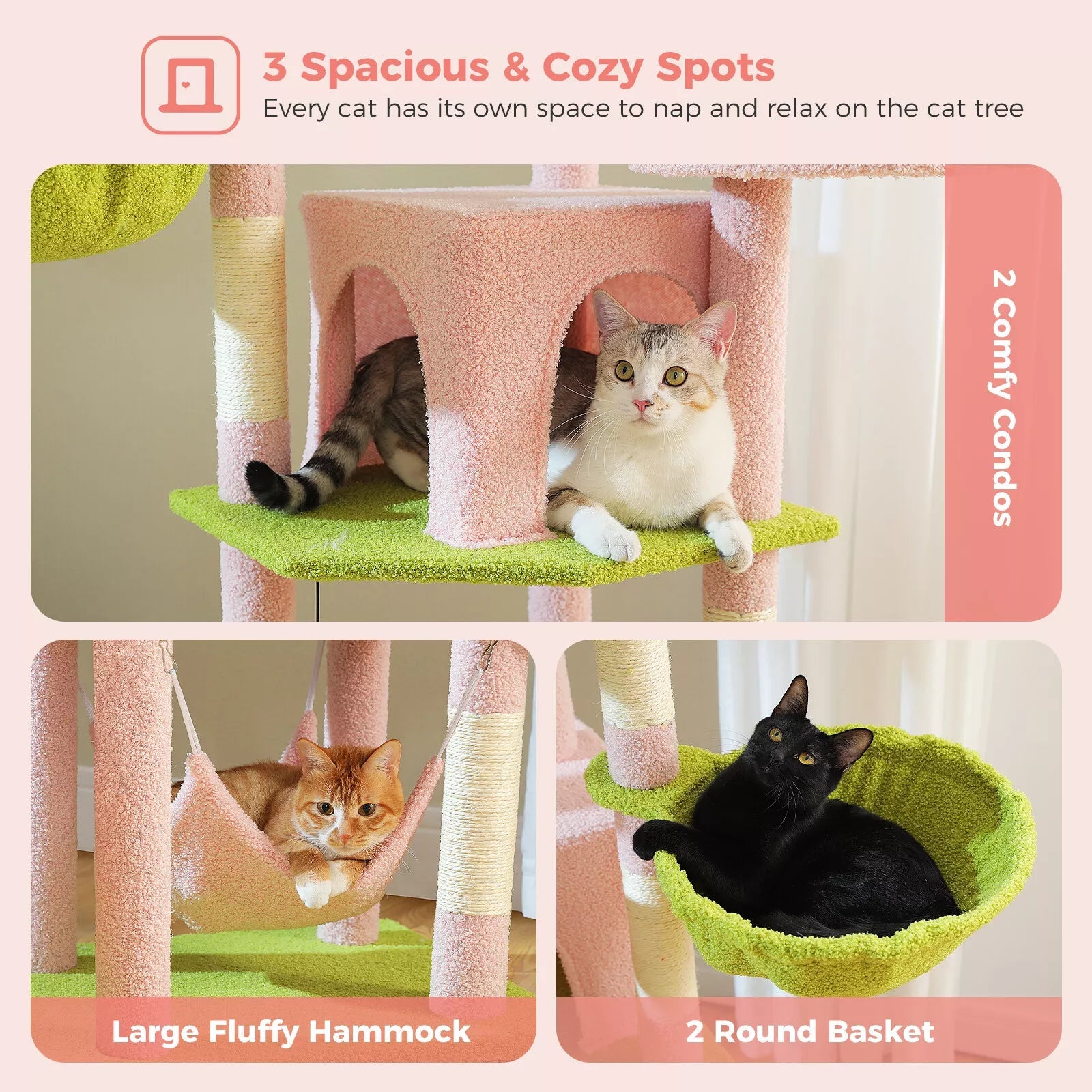 Large 181cm Cat Condo for Indoor/Outdoor Use - Pink & Green Pet Playhouse with Scratching Posts | Perfect for Gardens, Patios & Home Decor