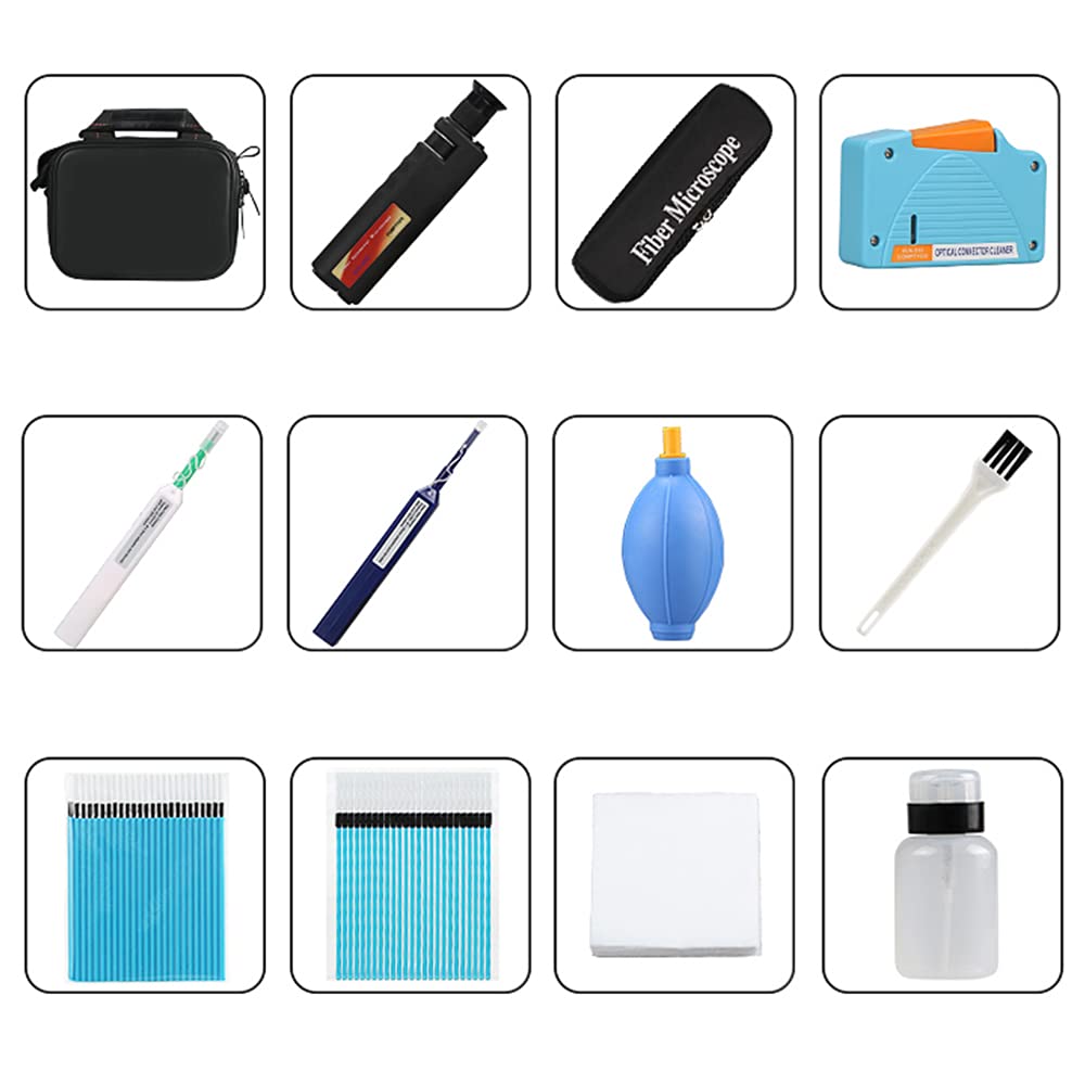 YICIZOL Fiber Optic Cleaning Kit - 400X Microscope for FC/SC/ST/LC Connectors (1.25mm/2.5mm) with Cleaning Pens & Cassette | Professional Network Maintenance for Telecom & Data Centers