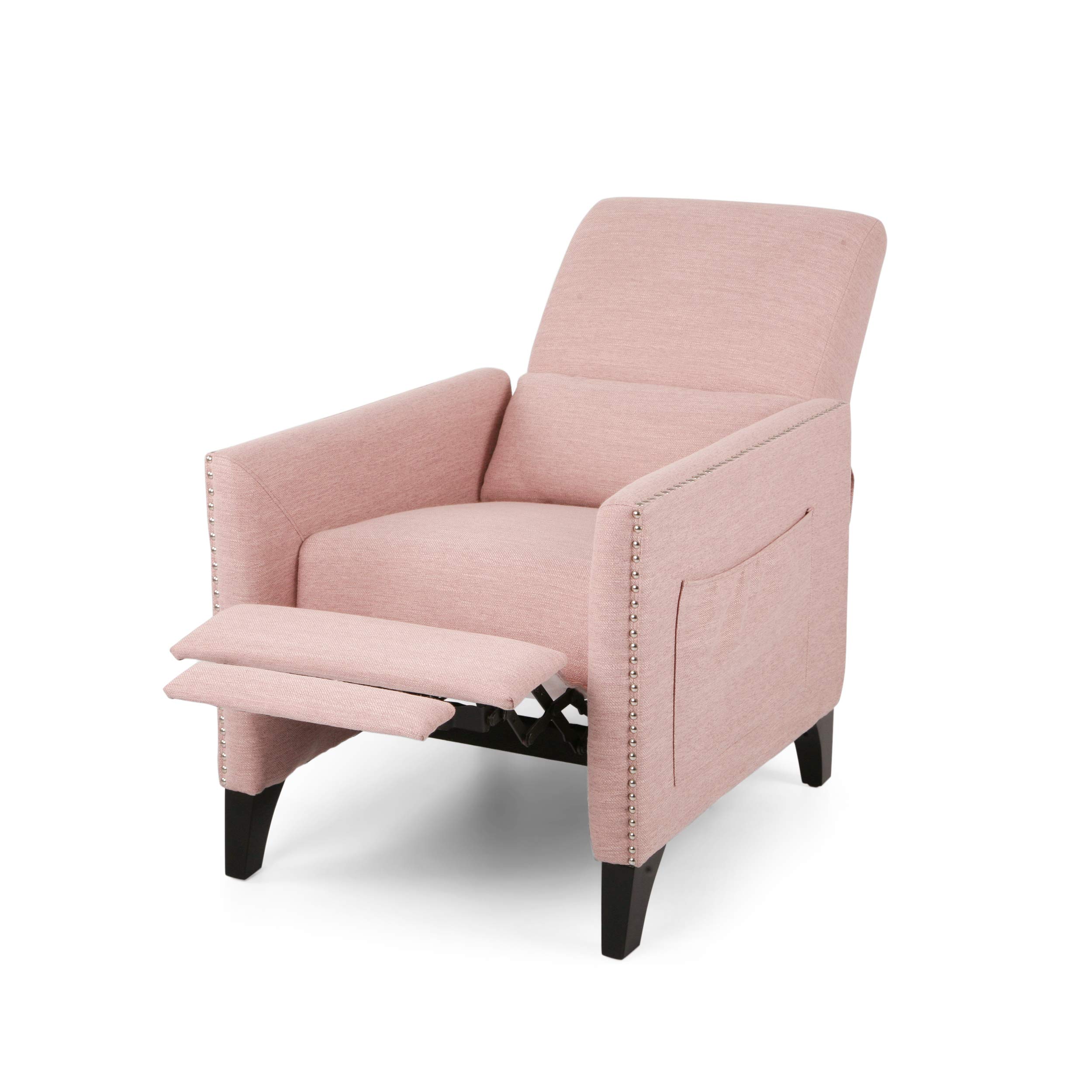Christopher Knight Home Alexis Contemporary Fabric Push Back Recliner - Light Blush & Dark Brown - Modern Living Room Furniture for Relaxing & Lounging