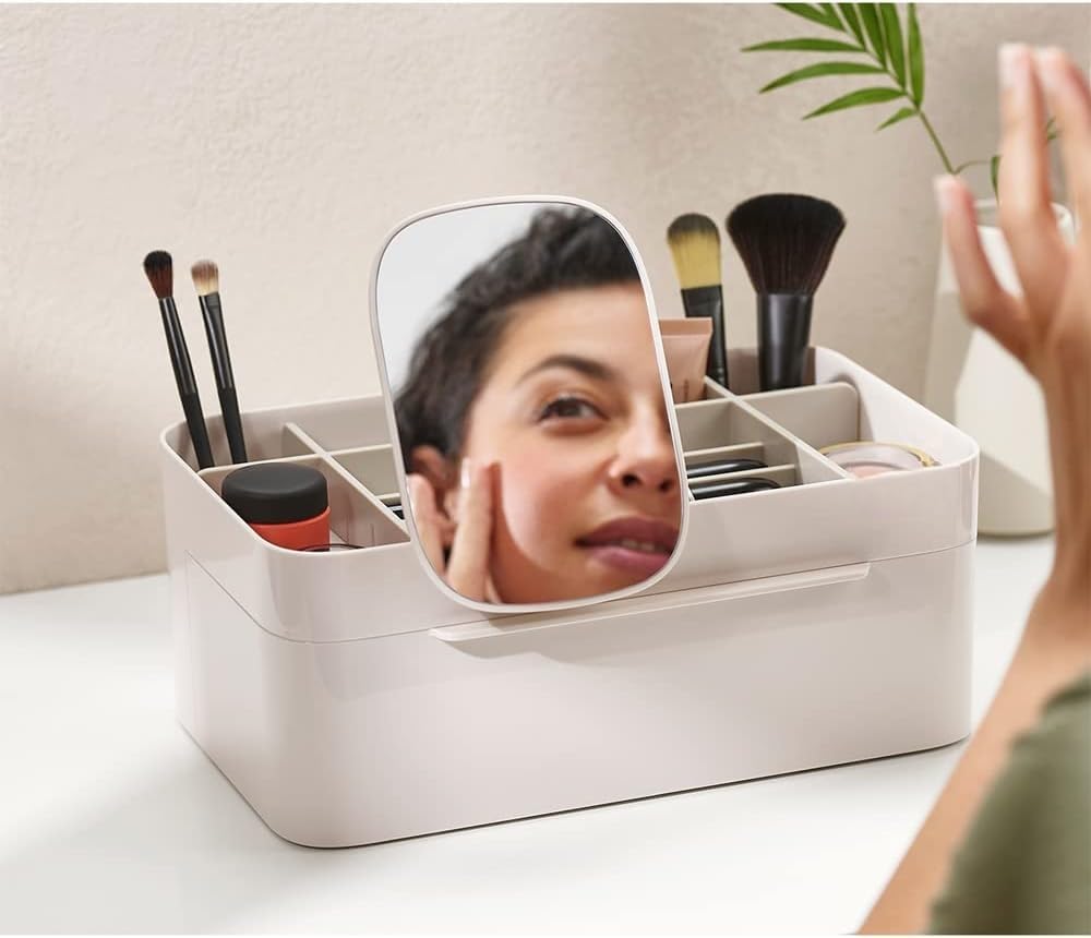 Toriox Cosmetic Storage Box with Removable Mirror - Travel Makeup Organizer & Portable Toiletry Case for Women | Perfect for Travel, Home Vanity & Daily Makeup Organization