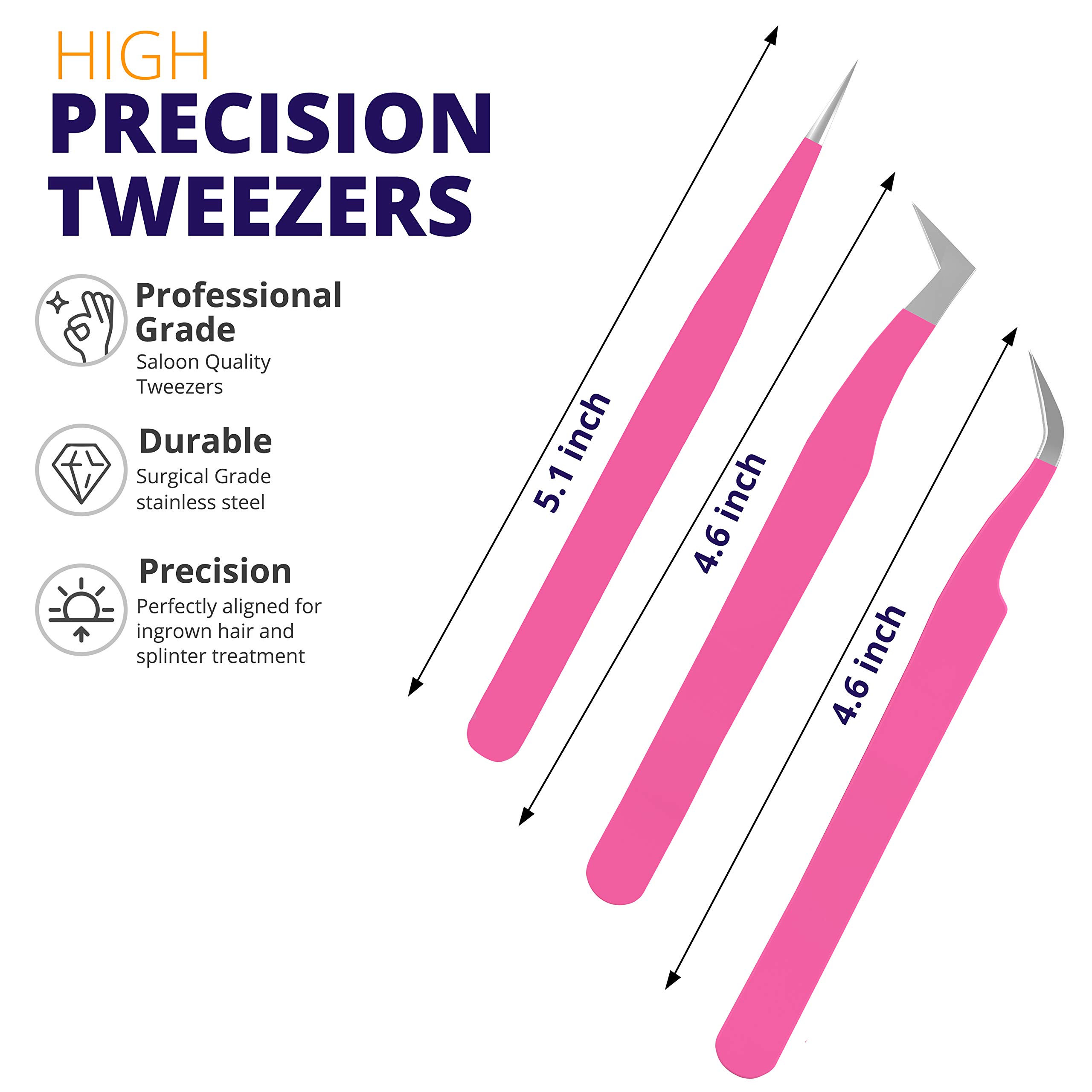 SIVOTE Eyelash Extension Tweezers Set - 3 Pack Pink for Volume, Isolation & Classic Lashes | Professional Lash Tools for Salon & Home Use
