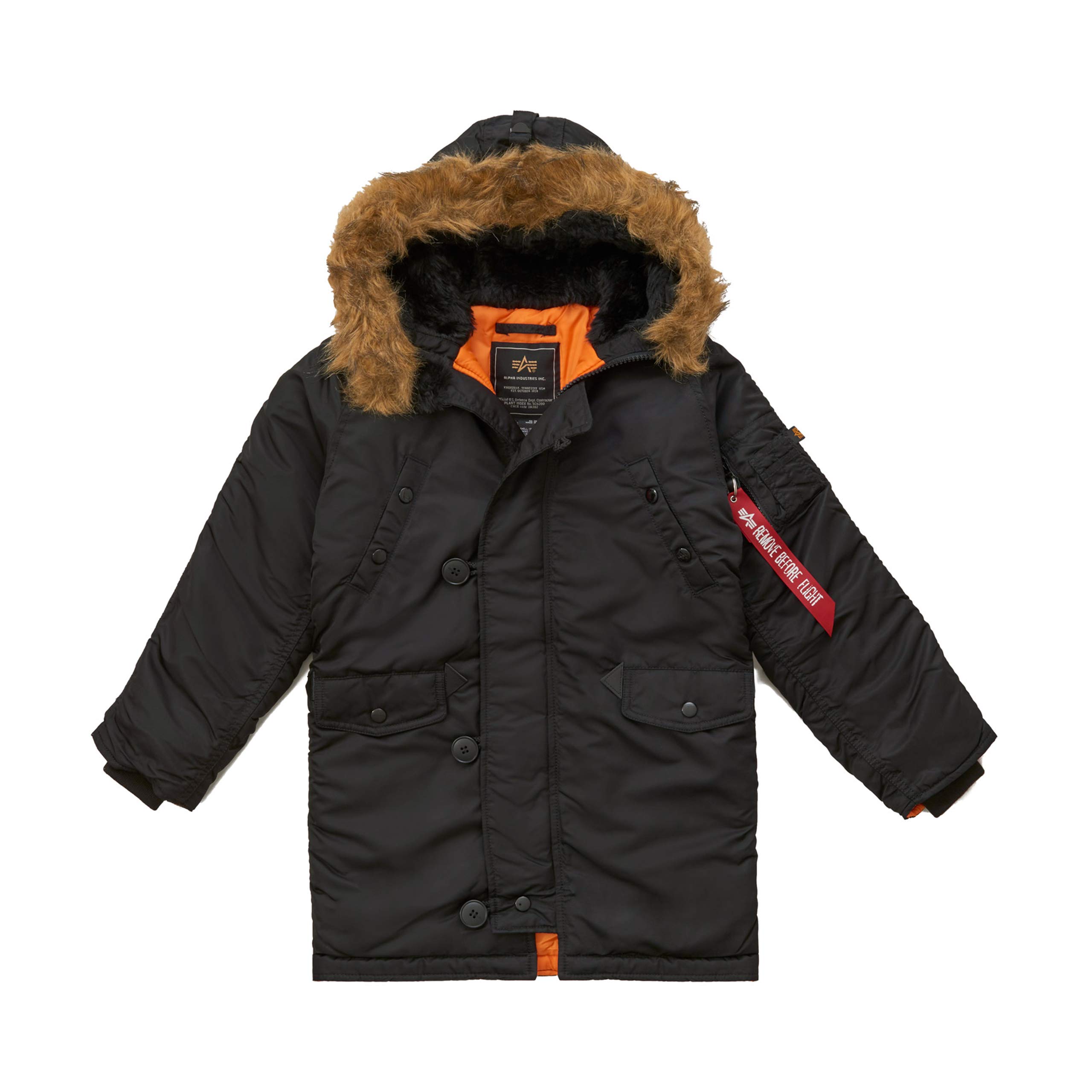 Alpha Industries Boys' N-3B Parka Coat - Waterproof Winter Jacket for Kids with Fur Hood | Warm Cold Weather Outerwear for School, Snow Play & Outdoor Activities