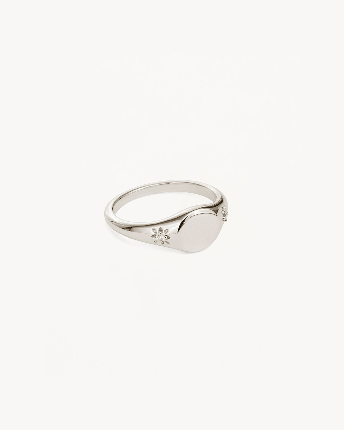 14K Solid White Gold Lotus Diamond Signet Ring for Women - Elegant Handmade Jewelry Gift for Birthday, Anniversary & Special Occasions