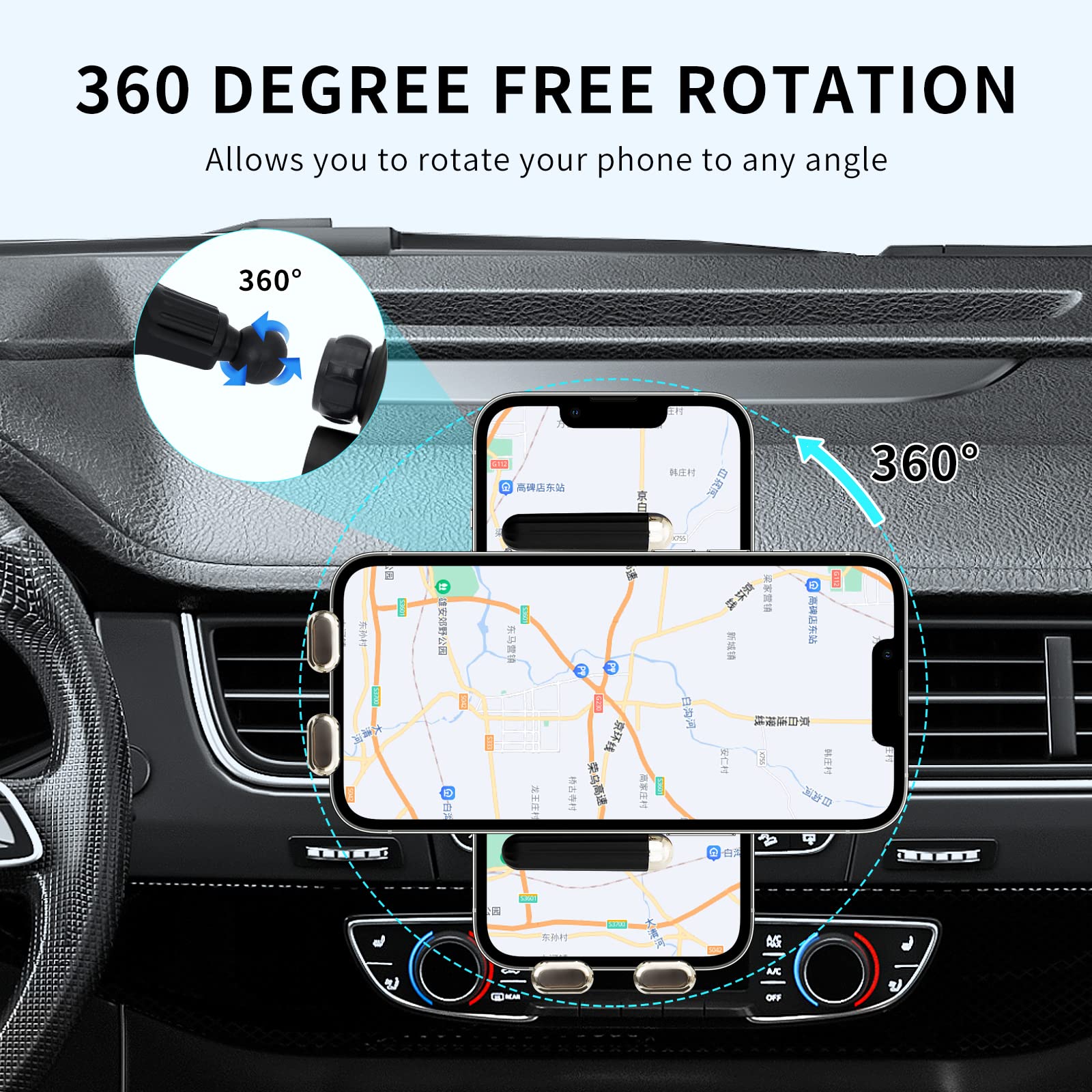 15W Qi Fast Wireless Car Charger Mount - Auto Clamping Phone Holder for iPhone 13/12/11/XS/XR/8 & Samsung S22/S21/S20/Note 20 - Smart Sensor Air Vent Car Mount - Perfect for Commuting, Road Trips & Hands-Free Charging (Black)
