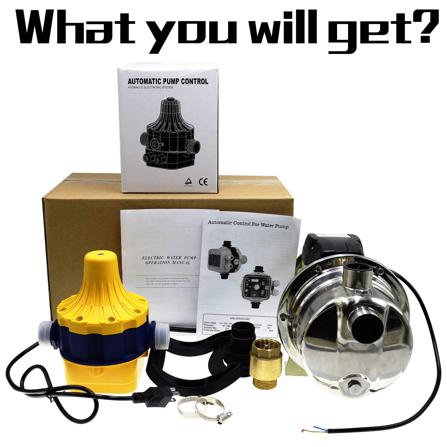 3/4HP Smart Water Pressure Booster Pump with Auto Controller - Whole House Self-Priming Jet Transfer Pump, 110V AC Automatic Pressure System for Lawn, Garden & Sprinkler Irrigation - Perfect for Home Water Supply & Agricultural Use