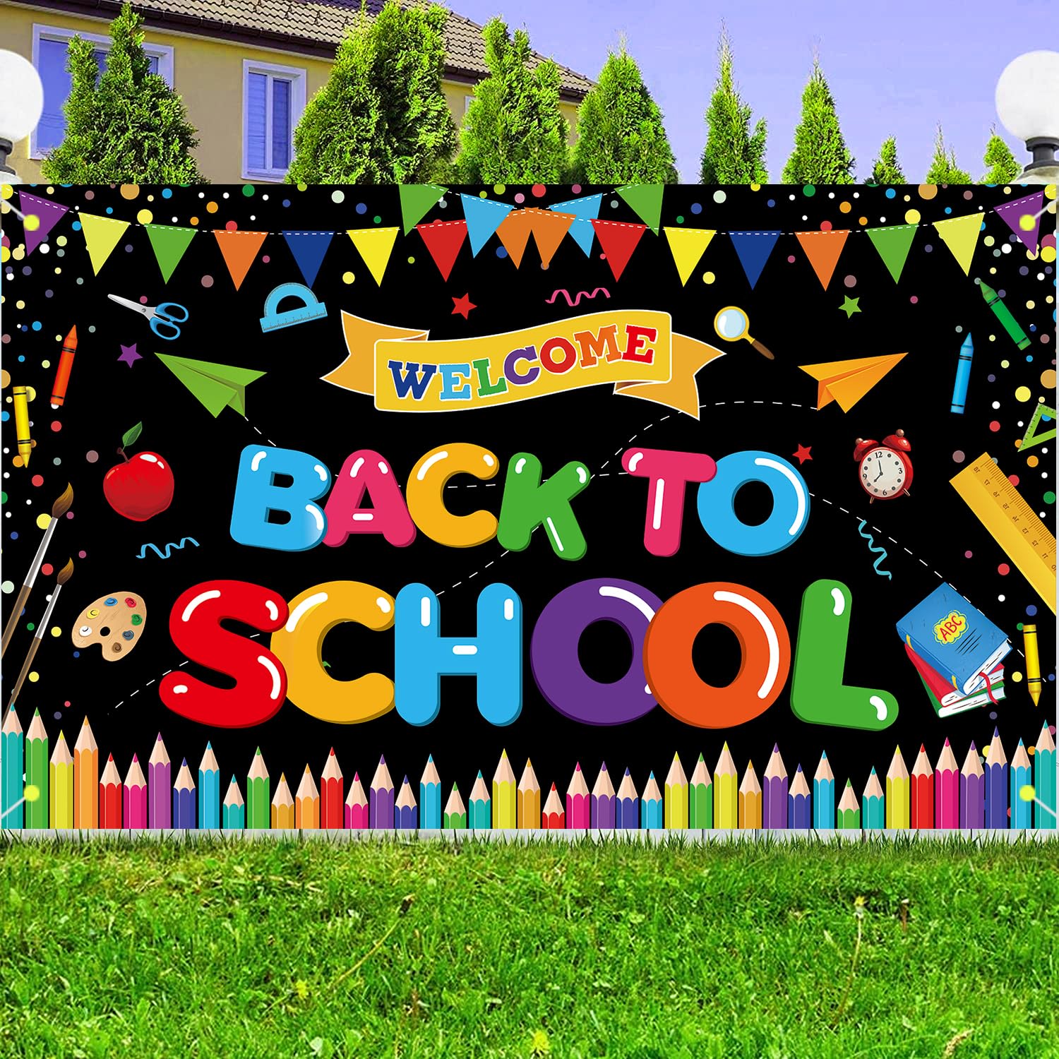 Back to School Decorations - Welcome Back to School Banner & Kindergarten Classroom Supplies | Large Size Backdrop Poster for Classroom Door, Bulletin Board & First Day of School Decor
