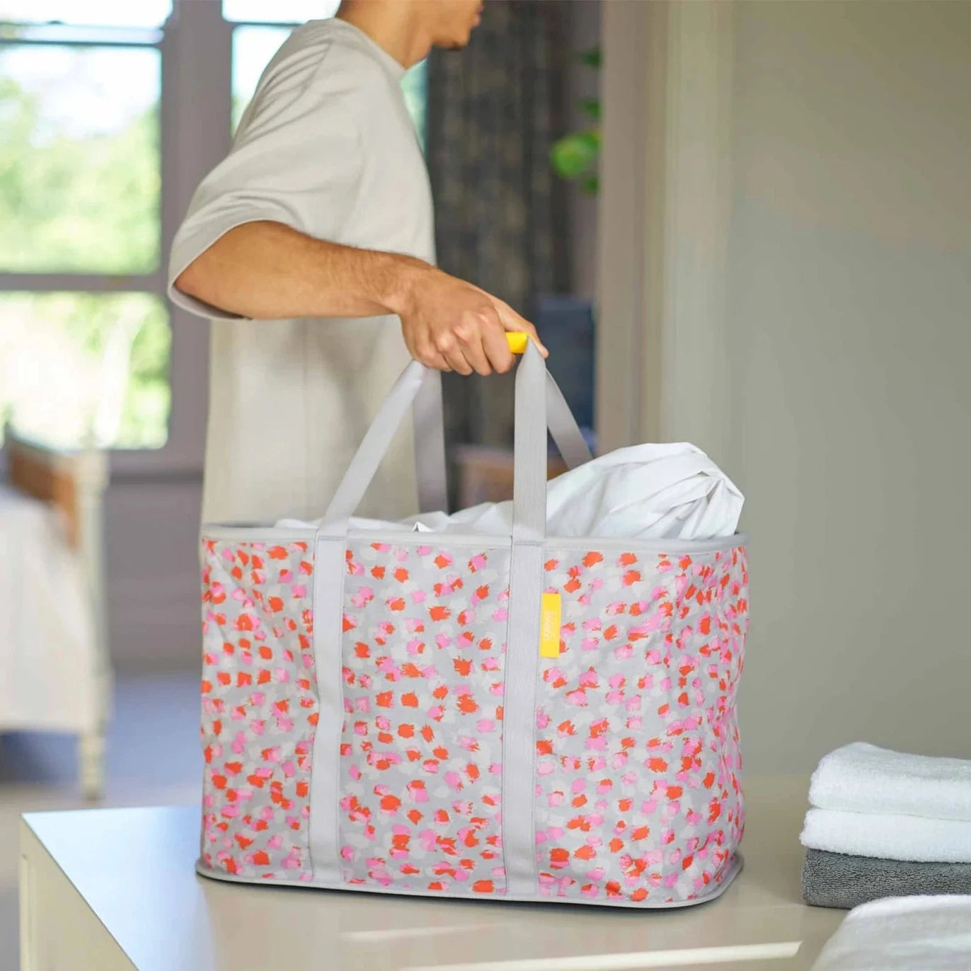 Hold All™ Max Peach Collapsible Laundry Basket 55L - Foldable Clothes Hamper for Bedroom, Dorm, Laundry Room - Space Saving Storage Solution