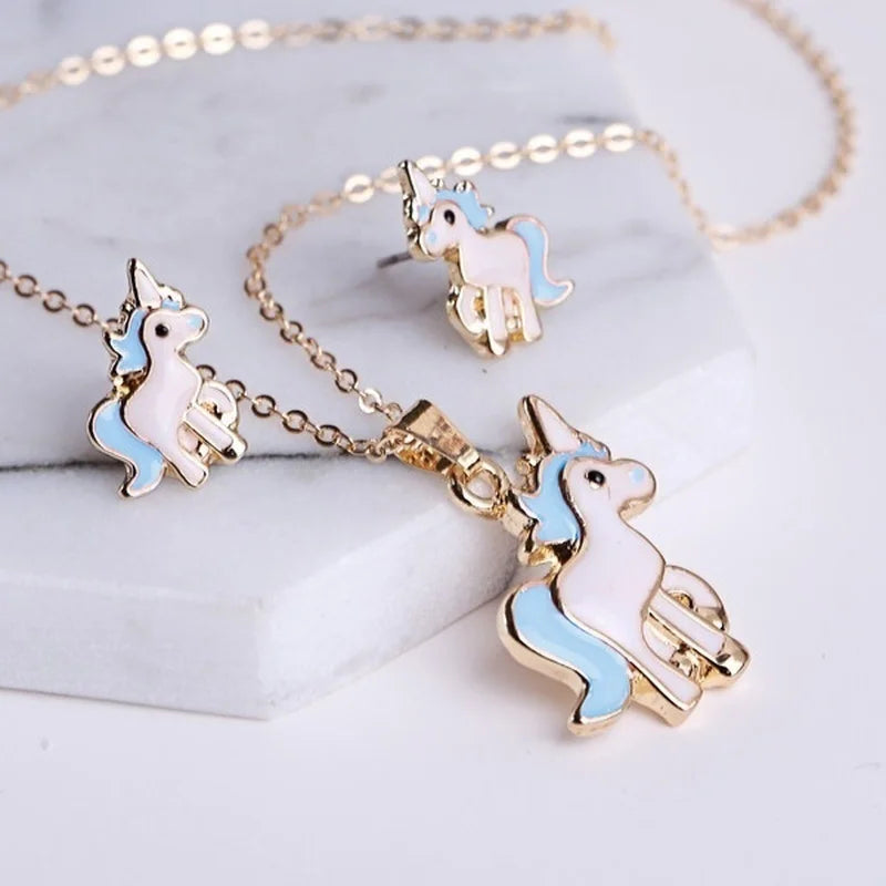 Unicorn Necklace and Earrings Set - Cute Fantasy Jewelry for Women & Girls - Perfect for Birthday Gifts, Cosplay, and Fairy-Themed Parties