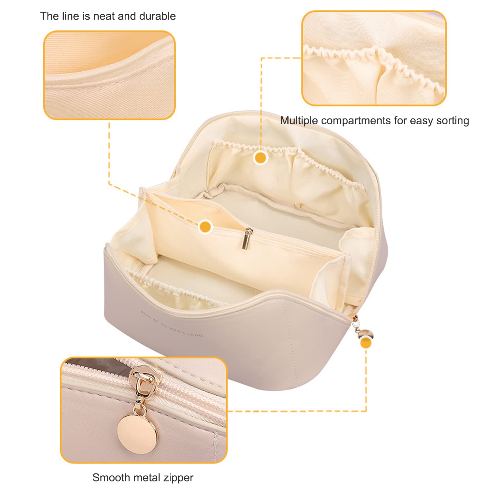Large Waterproof Travel Cosmetic Bag for Women - Portable Makeup Organizer with Handle & Gold Zipper, Multiple Compartments, Milk White | Perfect for Air Travel, Gym, Beach & Daily Use