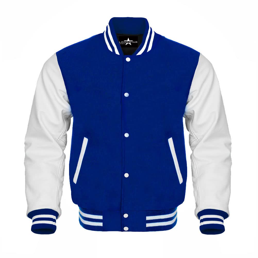 Varsity Baseball Letterman Jacket with Genuine Leather Sleeves & Wool Body - Multiple Colors for High School & College Athletes | Perfect for Sports Teams, Games, and Casual Wear