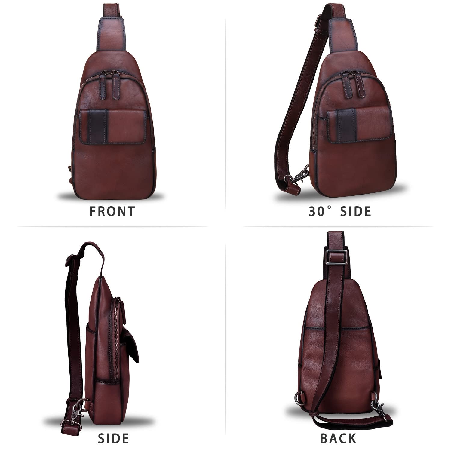 LRTO Genuine Leather Sling Bag for Women & Men - Handmade Crossbody Chest Backpack - Perfect for Travel, Work & Everyday Use