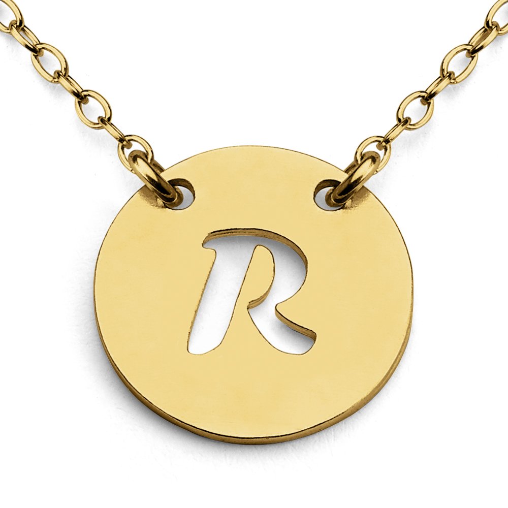 Azaggi 14K Gold Plated Sterling Silver Letter R Pendant Necklace - Handcrafted Personalized Initial Alphabet Coin Jewelry for Women - Perfect Gift for Birthday, Anniversary & Valentine's Day