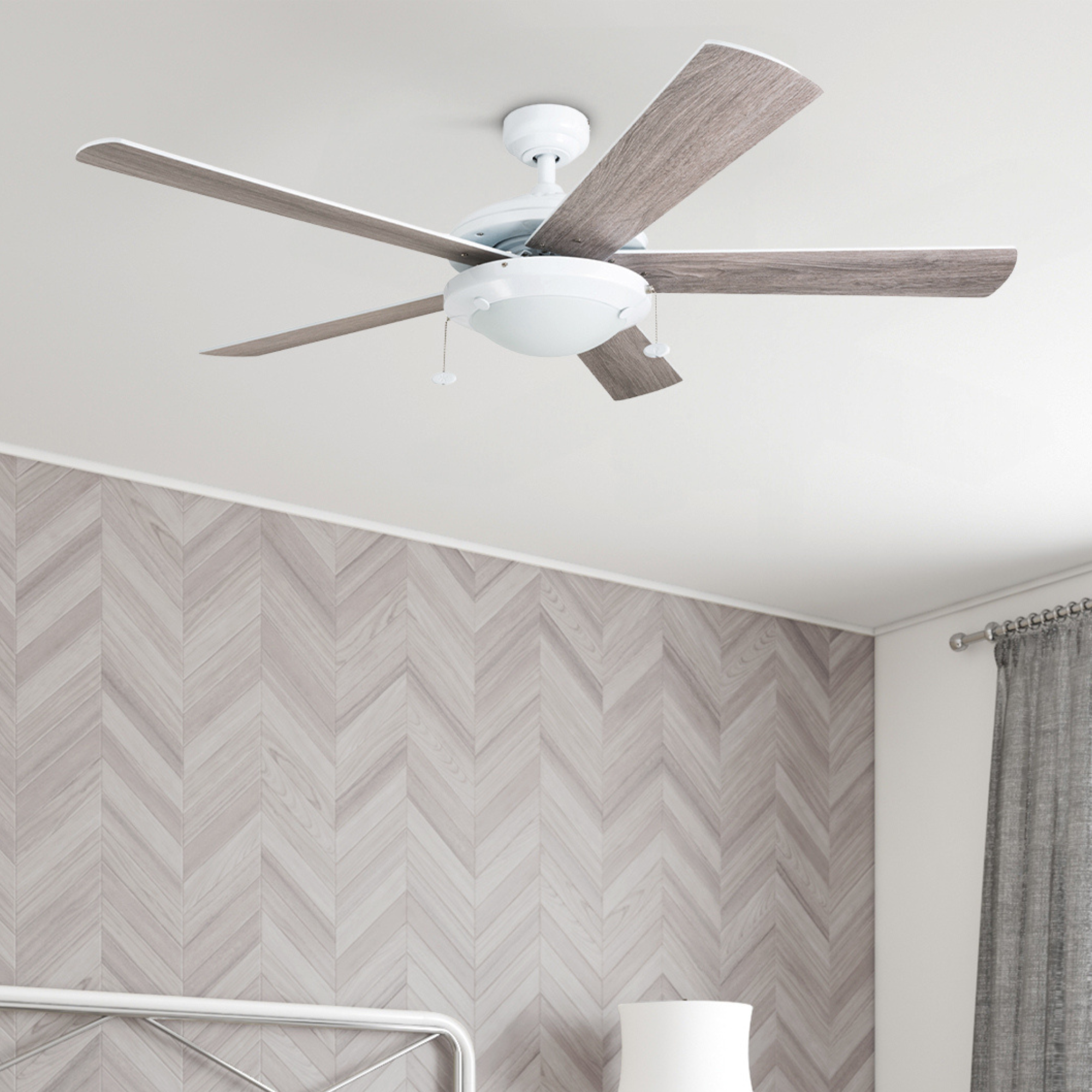 52 Inch White Bolivar Ceiling Fan with Pull Chain - Perfect for Living Room, Bedroom, and Outdoor Patio Cooling
