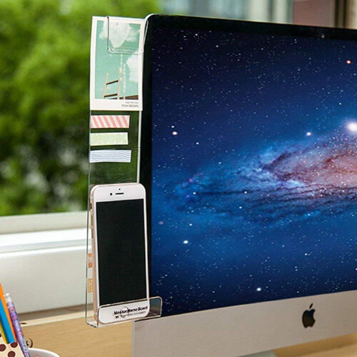 Transparent Sticky Note Holder for Computer Monitor - Multifunctional Memo Board with Clip for Home & Office Desk Organization - Perfect for Notes, Messages & Phone Holding (Left Side) - Ideal for Workspace Efficiency & Task Management