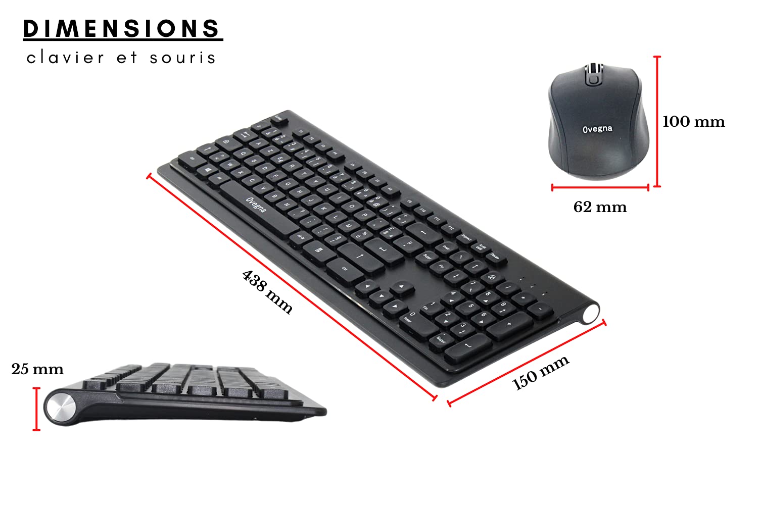 Ovegna K20 Wireless Keyboard and Mouse Combo, 2.4Ghz, AZERTY Layout for PC, Mac, Laptop, Smart TV, Mini PC, Raspberry Pi - Compatible with Windows, Linux, MacOS, Android - Perfect for Home Office, Gaming & Media Center Setup