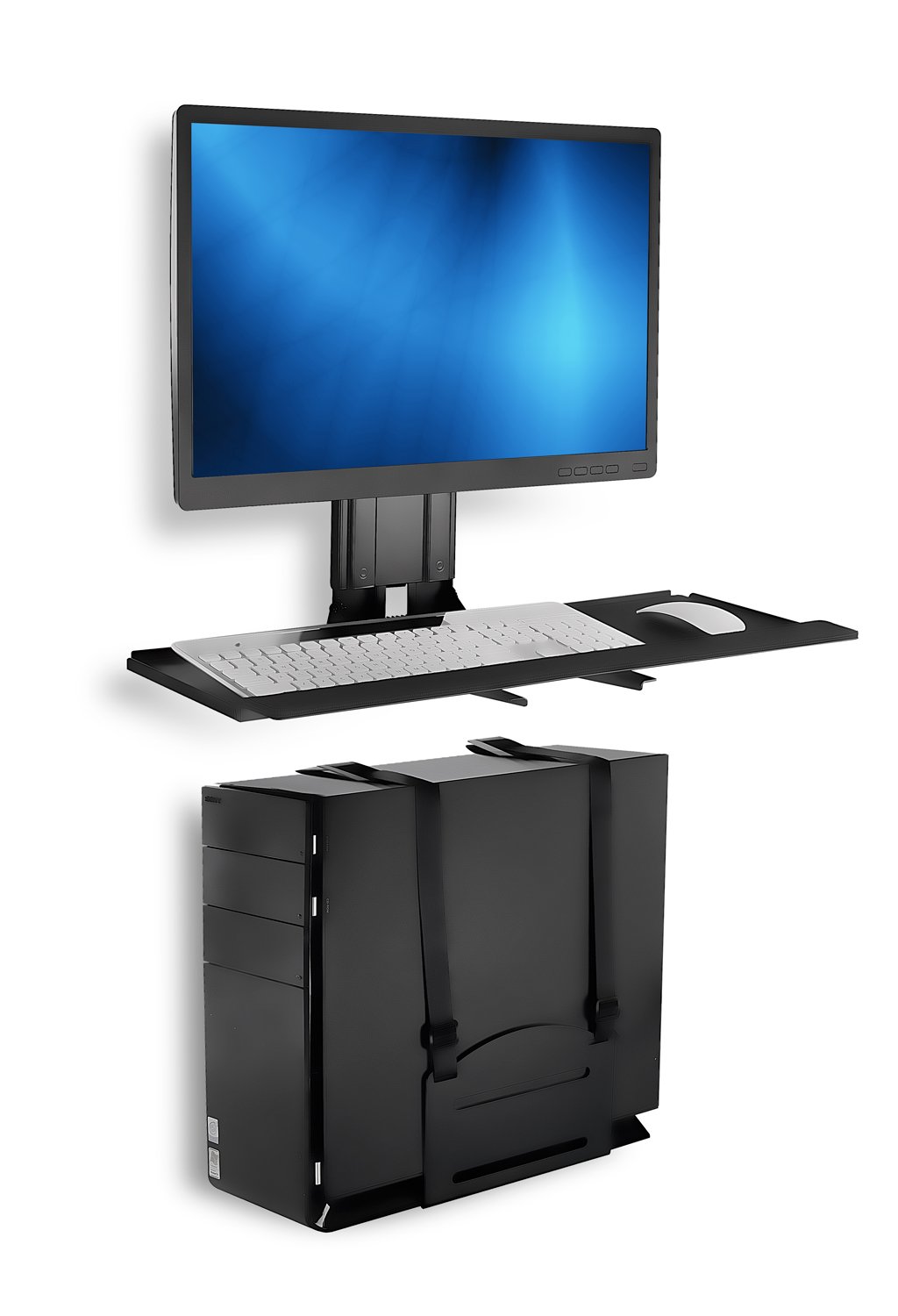 Mount-It! Adjustable Monitor & Keyboard Wall Mount with CPU Holder - 25
